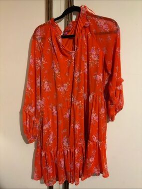 Vince Camuto Red Floral Long Sleeve Dress